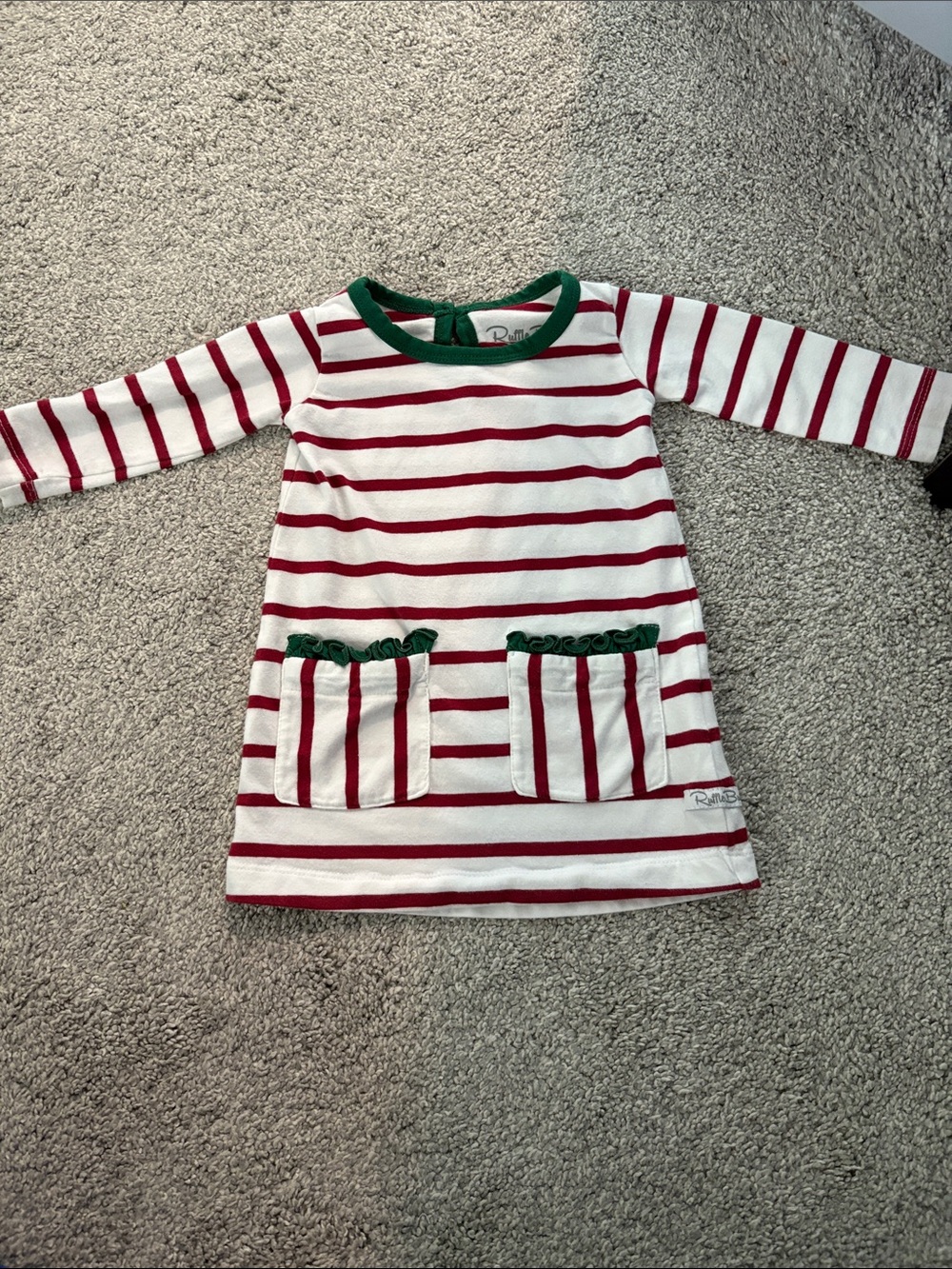 Rufflebutts infant girls striped dress red green & white 3-6 months